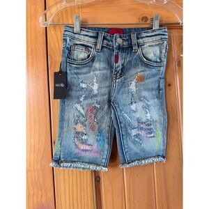 Haus of JR Kids Distressed Sashiko Denim Shorts Light Wash HOJ121-121 Size 6T